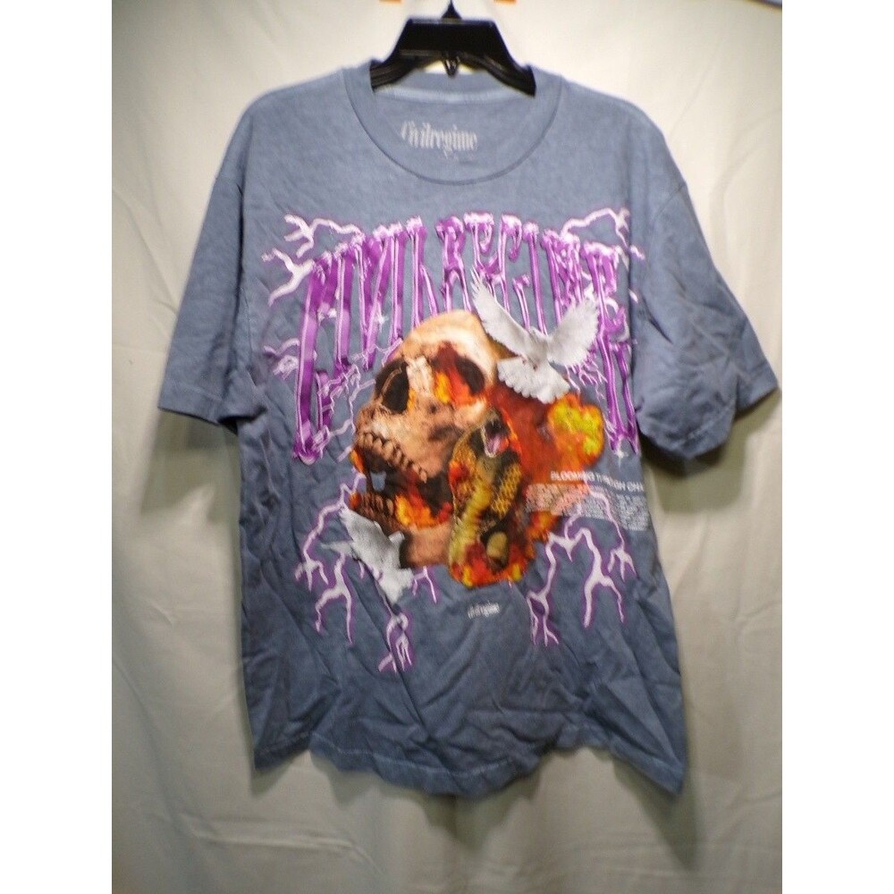 Civil Regime Men’s Graphic T-Shirt Large Blue Skull Snake Crew Neck